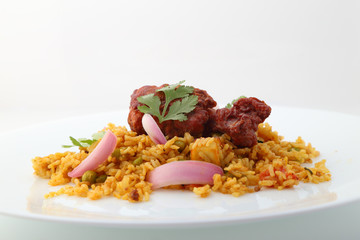 Mutton or Chicken Gosht Biryani from India. Chicken fried rice.