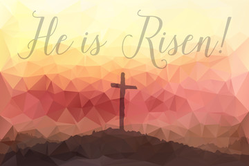 Easter scene with cross. Jesus Christ. Polygonal vector design.  