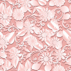 Volumetric seamless floral pattern background.