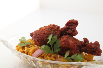Mutton or Chicken Gosht Biryani from India. Chicken fried rice.