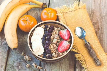 Bowl of healthy muesli and fresh berries
