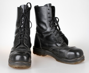 Old black leather boots