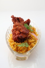 Mutton or Chicken Gosht Biryani from India. Chicken fried rice.