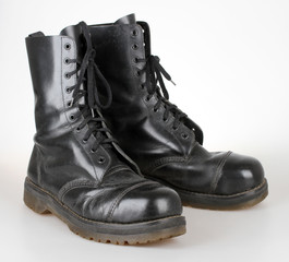 Old black leather boots
