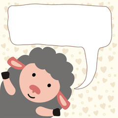 Funny little sheep speaking, box greetings, congratulations, bubble speech