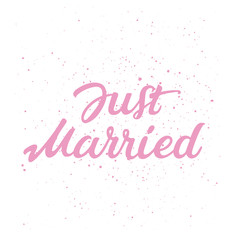 Hand drawn lettering of text Just Married 