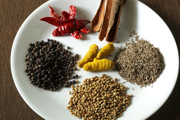 Top view of indian colorful spices.