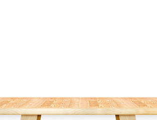 Empty plank wood table top isolate on white background, Leave sp