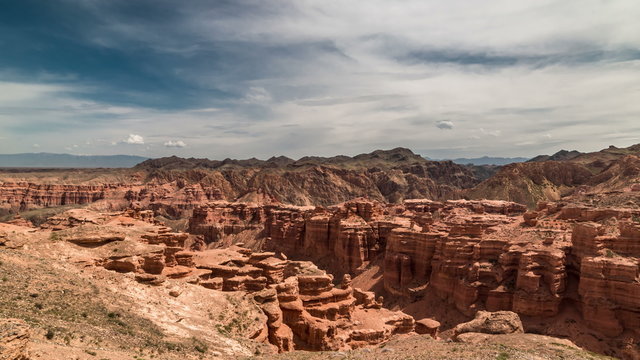 4K TimeLapse. Charyn grand canyon and mountains in Kazakhstan.