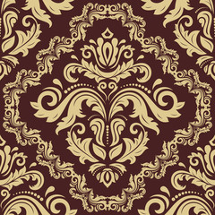 Damask seamless golden ornament. Traditional pattern. Classic oriental background