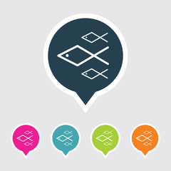 Very Useful Editable Fish Icon on Different Colored Pointer Shape. Eps-10.
