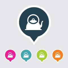 Very Useful Editable Kettle Or Tea Pot Icon on Different Colored Pointer Shape. Eps-10.