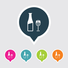 Very Useful Editable Beer Bottle & Glass Icon on Different Colored Pointer Shape. Eps-10.