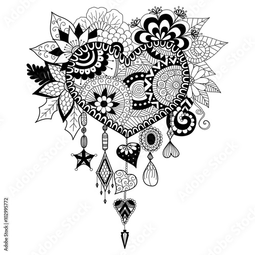 Download "Heart shape floral dream catcher for coloring book for ...