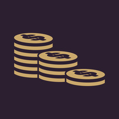 The stack of coins icon. Dollar, money, coin, bank  symbol. Flat