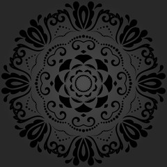 Oriental dark round pattern with arabesques and floral elements. Traditional classic ornament