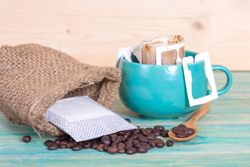 coffee drip in cup and coffee drip package