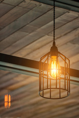 Light of incandescent bulbs in restaurants.