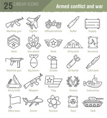 Vector linear icons for military infographics