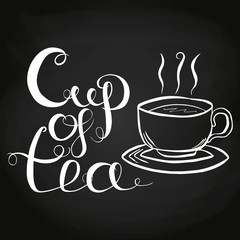 Cup Of Tea Lettering Vector Illustration