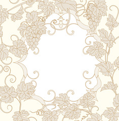 Vector label for wine in vintage style. Vines and bunches of grapes on a background frame for text.