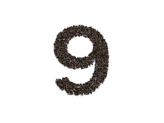 3d characters forming the Number nine