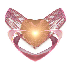 Glossy pink and gold fractal heart, digital artwork for creative graphic design