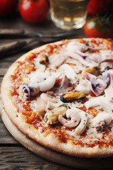 Italian traditional pizza with seafood
