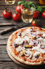 Italian traditional pizza with seafood
