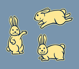 Vector illustration of rabbit retro line art set