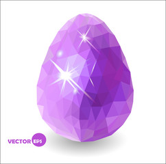 Easter egg, food for morning. Violet chicken egg for Happy Easter, low poly style, vector illustration. Painting Easter card. Easter egg hunt invitation. Single easter eggs. 