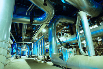 Industrial zone, Steel pipelines, valves, cables and walkways