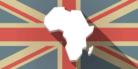 Long shadow UK flag icon with  a map of the african continent