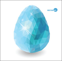 Single blue Easter egg with decorative patterns in low poly style.  Easter vector background. Easter color eggs for you Happy Easter. Easter collection. Vector illustration.