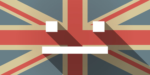 Long shadow UK flag icon with a emotionless text face