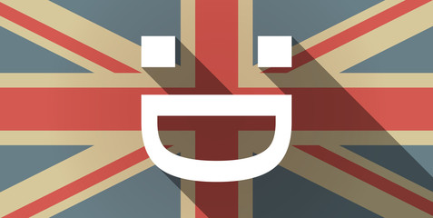 Long shadow UK flag icon with a laughing text face