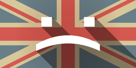 Long shadow UK flag icon with a sad text face