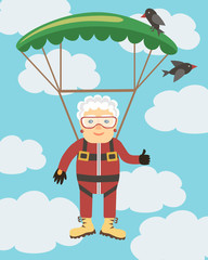 grandma jumping with a parachute