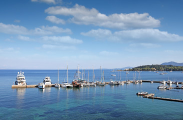Fototapeta premium Corfu town marine with yachts and sailboats