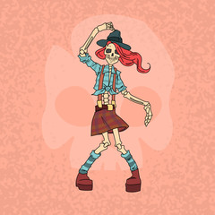 Skeleton Hipster Girl Fashionable Retro Style