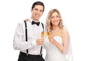 Newlywed couple posing together