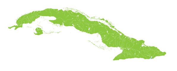 Fototapeta premium A large and detailed map of Cuba with all provinces, lakes and rivers.