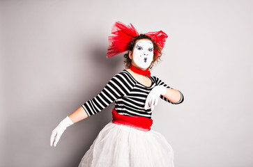 Street artists performing, mime in  April Fools Day