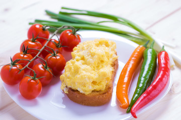 English style scrambled eggs on toast
