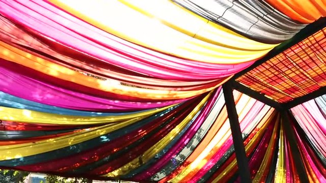 Shot of curtain decoration at Dilli Haat, Delhi, India