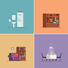 Interior Design Types. Vector Illustration Set