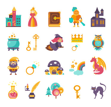 Collection of vector fairy tale elements, icons 