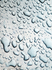 macro photography of raindrops on metallic plate