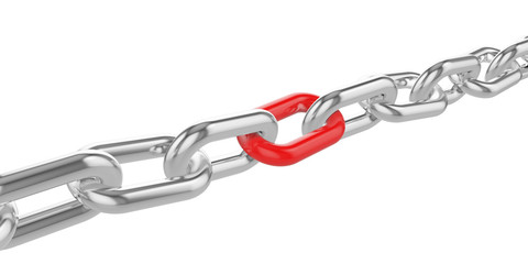 Chrome chain with a red link at the center.