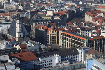 Leipzig, Blick über die Innenstadt nach Westen mit Thomaskirche